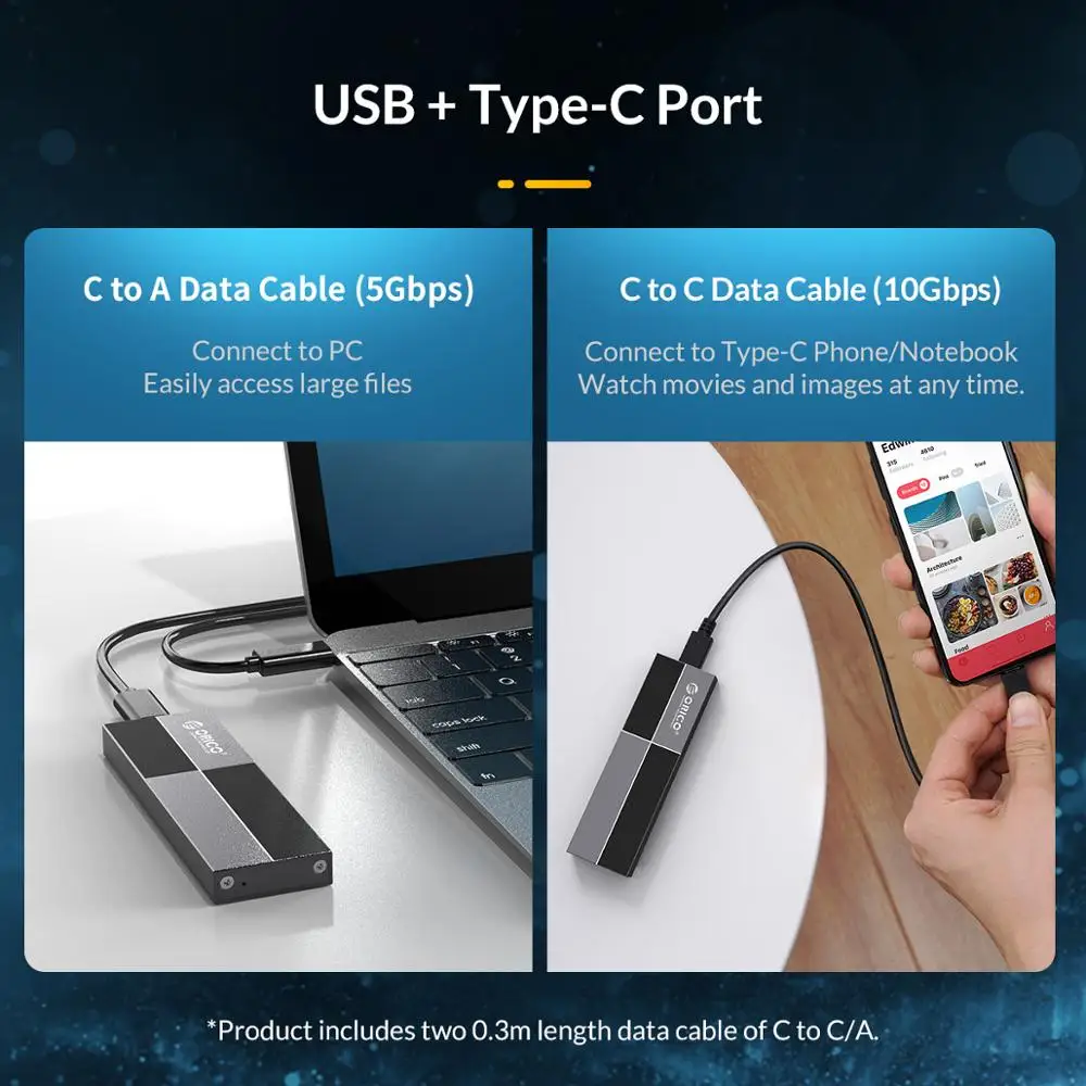 Корпус SSD ORICO M2 NVMe M.2 корпус USB3.1 Type C поддержка 10 Гбит/с большая емкость для Samsung Intel