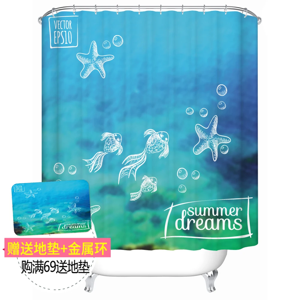 

Утолщенная Водонепроницаемая занавеска для душа отдельная Полиэстеровая занавеска для душа моющаяся синяя художественная занавеска для д...