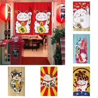 japanese cotton linen bedroom door curtain cartoon lucky cat kitchen half curtain household partition blackout curtain