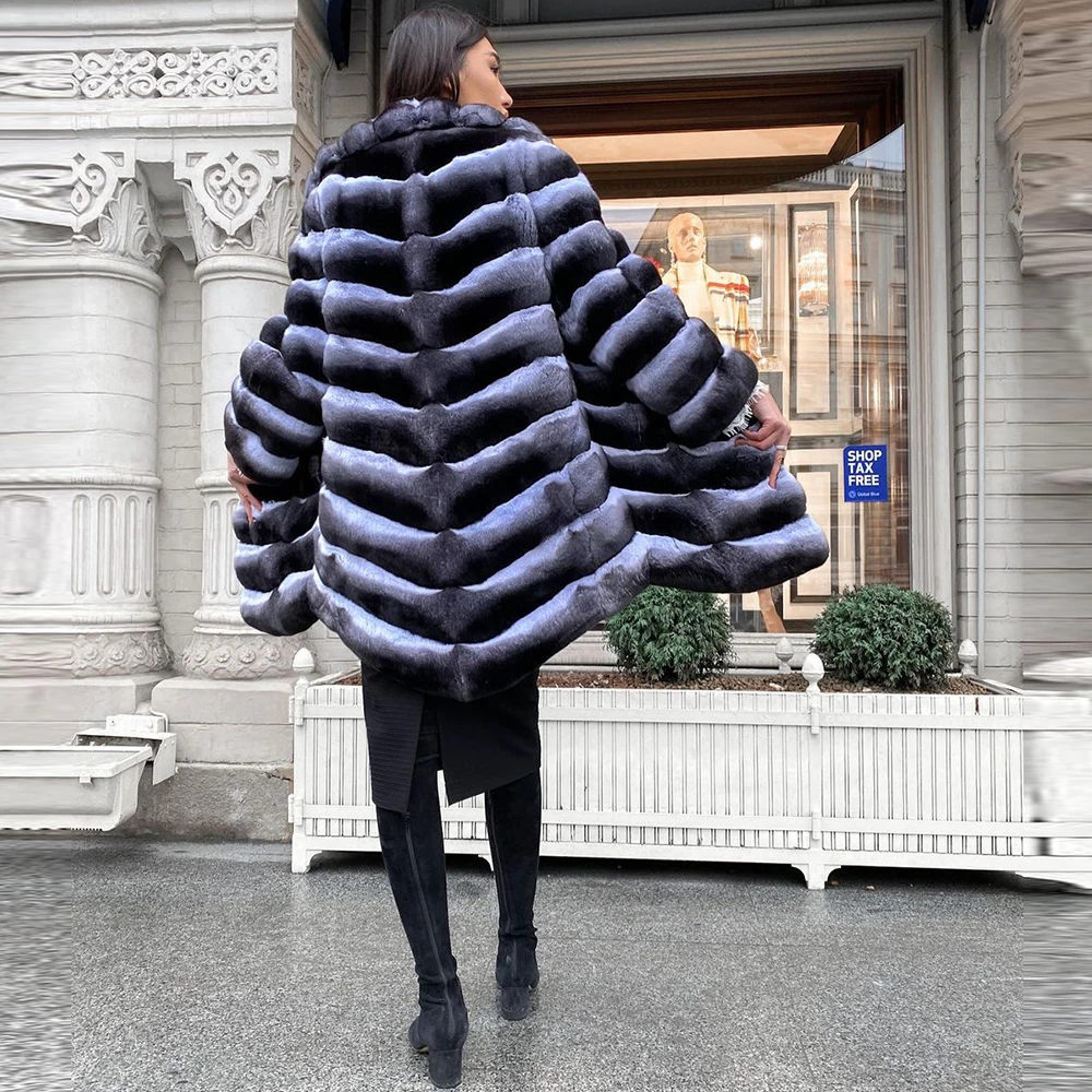 Long Real Fur Coats Winter 2022 New Fashion Women Whole Skin Genuine Rex Rabbit Fur Coat Turn-down Collar Trendy Fur Overcoats enlarge