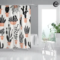 washable shower curtain toilet rugs carpet cartoon blackpink cute cactus pot polyester bathroom curtain set home decor