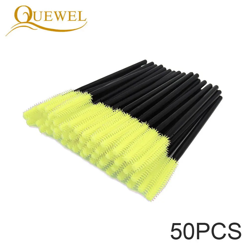 Yellow 50 Pieces 50 шт., одноразовая щетка для ресниц, расческа, силиконовая гелевая тушь для ресниц, палочки для наращивания ресниц, профессиональный аппликатор, инструмент для макияжа глаз - Цвет: Yellow 50 Pieces