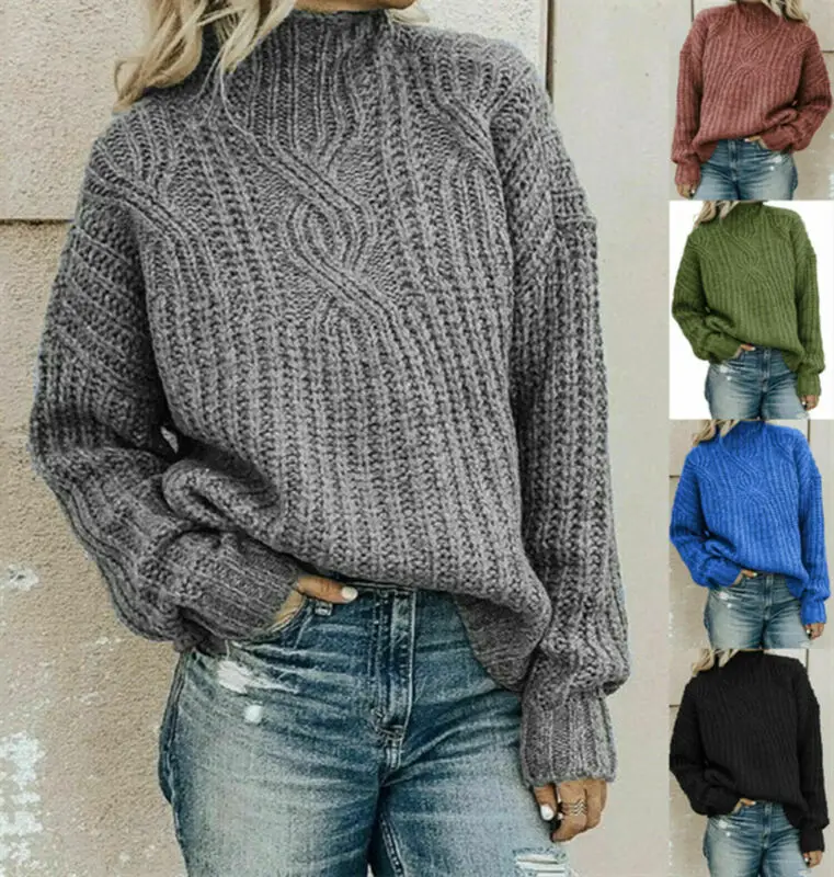 

Winter Women's Long Sleeve Knitted Baggy Sweater Jumper Look thin Pullover Tops