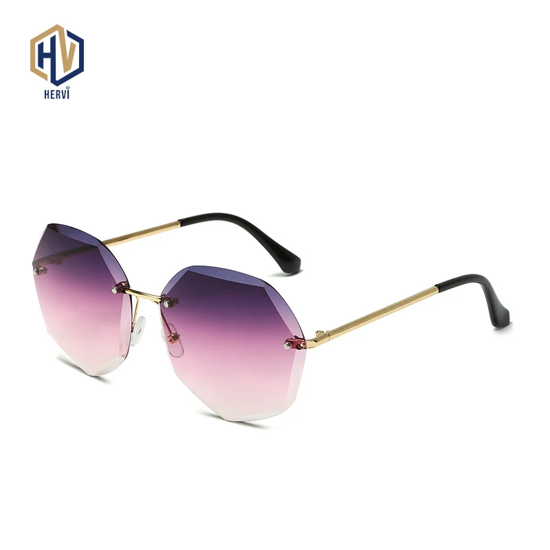 Модные градиентные солнцезащитные очки без оправы с окантовкой океанские линзы