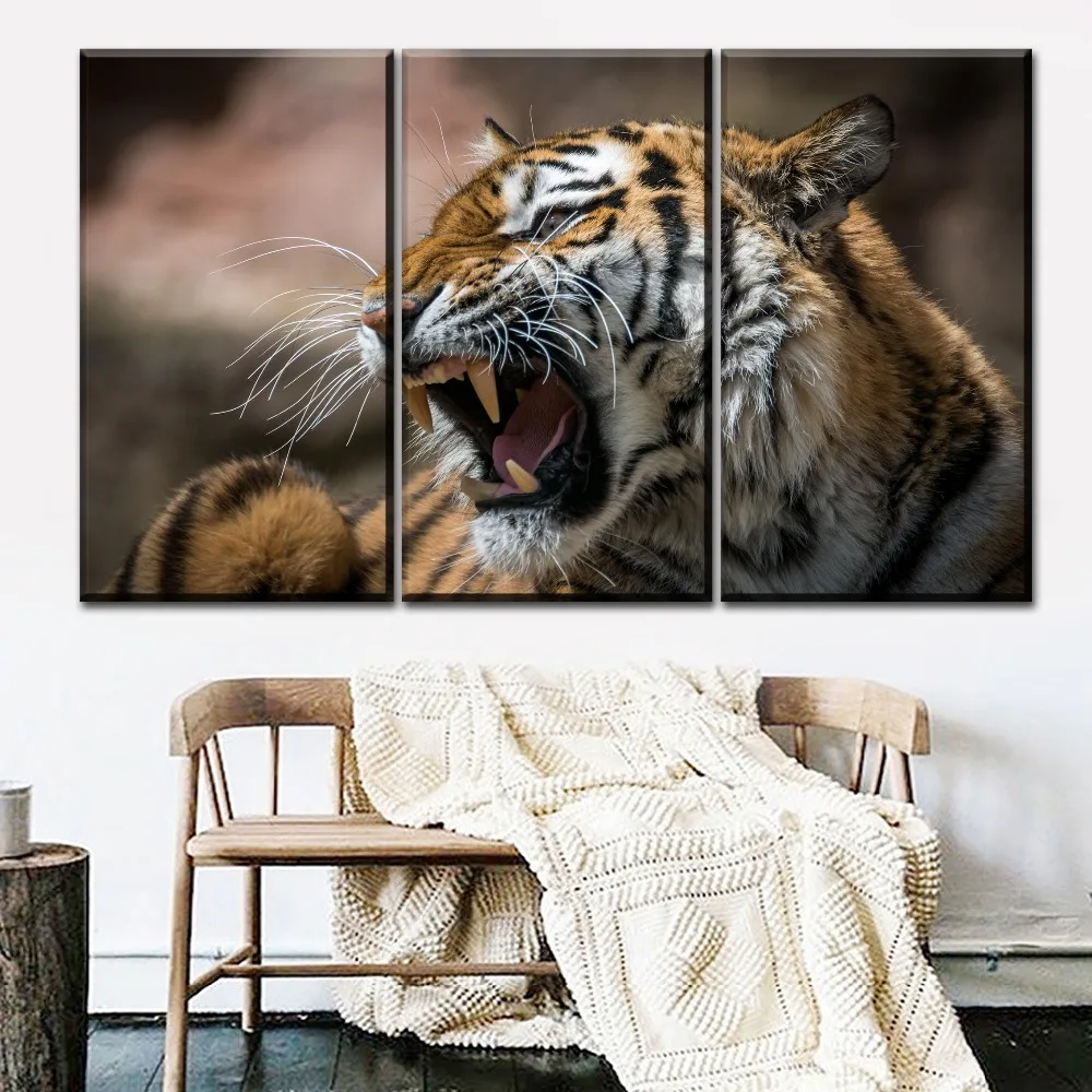 

Canvas HD Printed Animal Poster Wall Art Home Decor Pictures 3 Pieces Roar Tiger Wildlife Painting Modern Living Room Framed