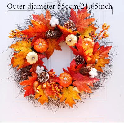 Outer diameter 55ccm Осенняя имитация тыквы/хлопка/сосны конус гирлянда Рождество День благодарения домашняя дверь Настенный декор поддельная гирлянда - Цвет: Outer diameter 55ccm