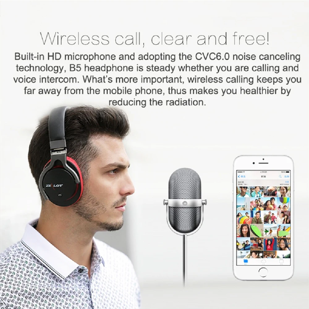 

B5 Bluetooth Headset Wireless Headset Foldable Noise Surround son & HD Microphone Gaming Overear ordinateur portable tablette
