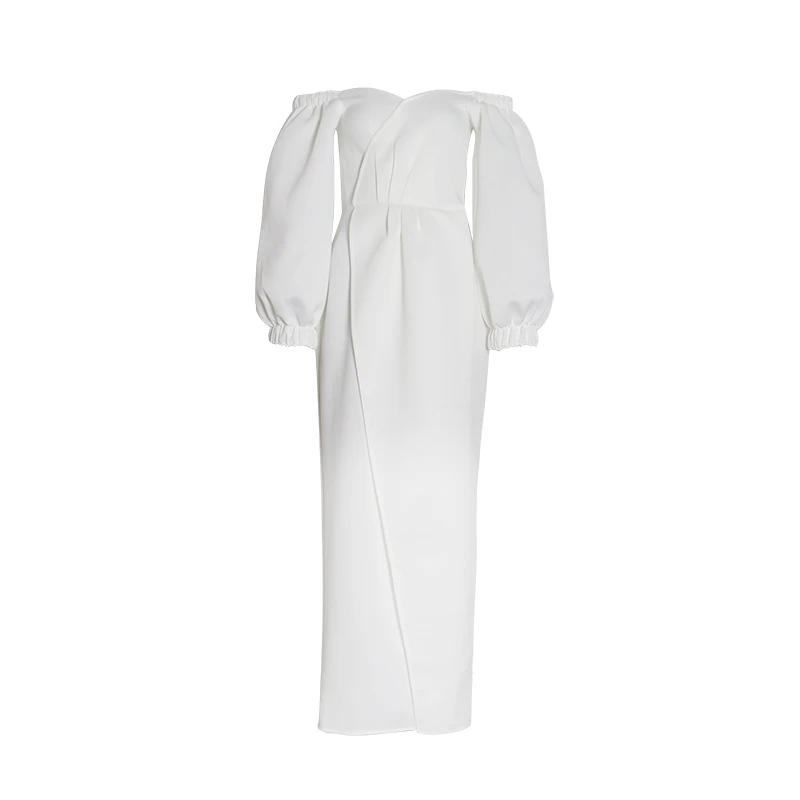 Женское асимметричное платье с рукавами-фонариками V-образным вырезом и высокой