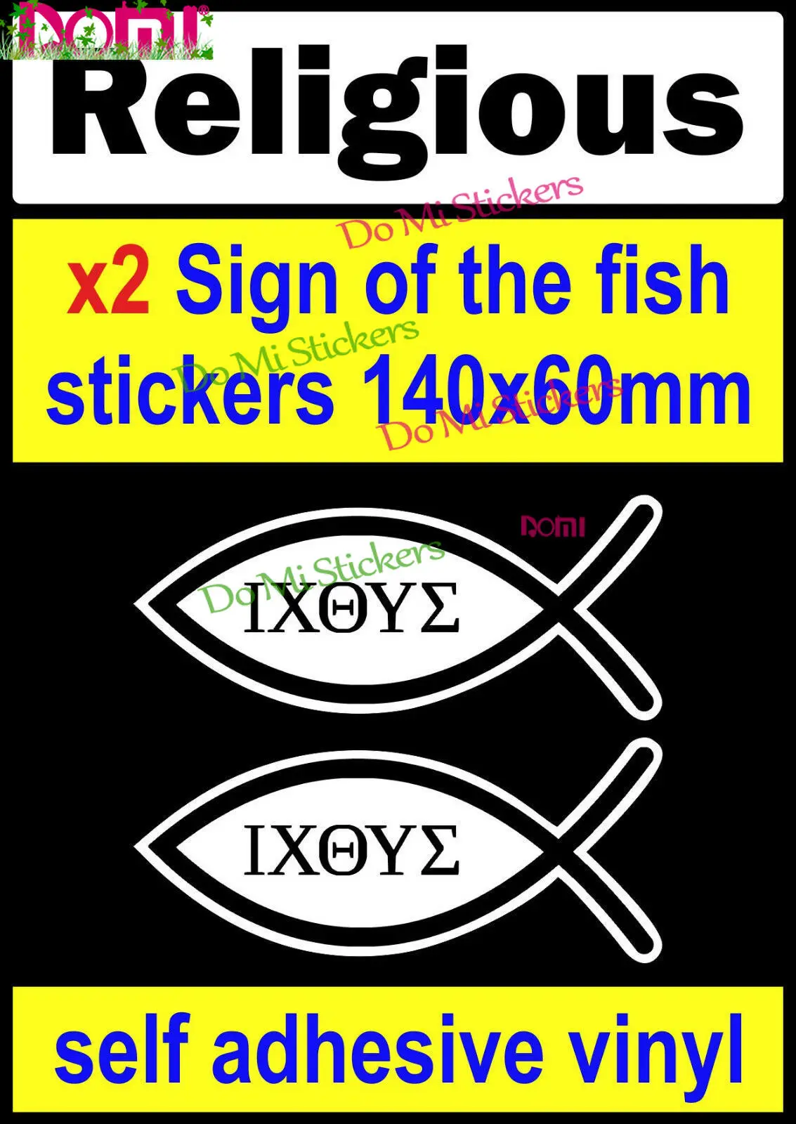 

2 Jesus Fish Christian Sign of The Fish Ichthys Ichthus Religious Symbol Sticker Die-Cut Car Sticker Weatherproof