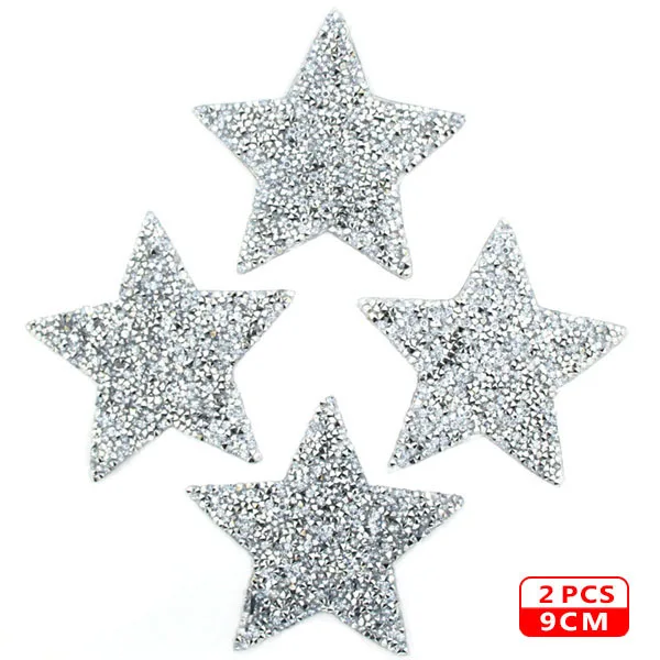 9cm Sliver 2pcs Стразы со звездами, смешанные размеры, нашивки, нашивки с вышивкой, термо-Стикеры для одежды, 5 видов цветов, блестки, нашивки для одежды, сделай сам - Цвет: 9cm Sliver 2pcs