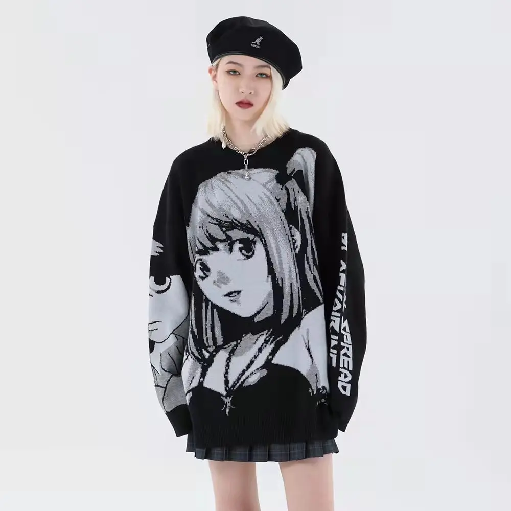 

Anime Girl Knitted Sweater Men Hip Hop Streetwear Sweaters Vintage Pullover Women 2021 Japanese Harajuku Tops Spring Pullover