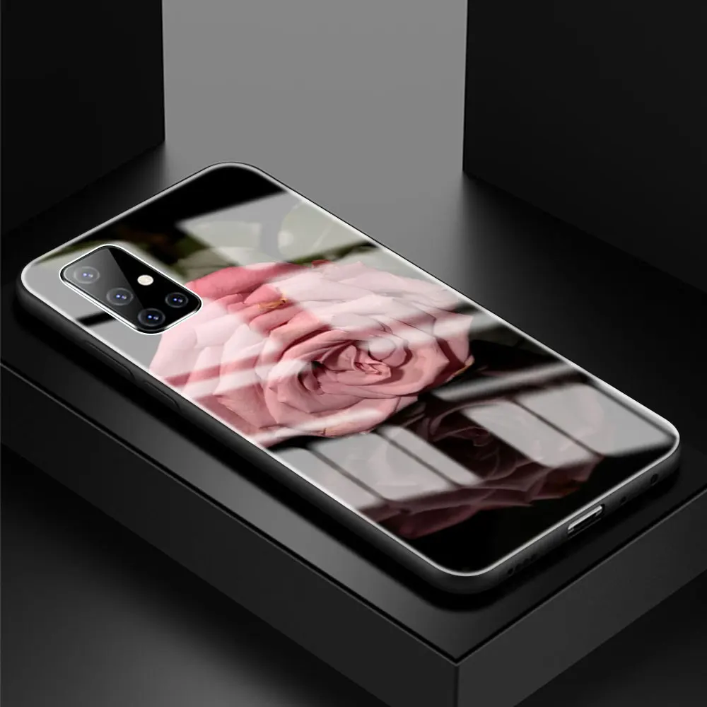 

Phone Case For Samsung Galaxy A51 A50 A71 A70 A31 A10 A21s A91 A40 A30 A41 A11 Tempered Glass Cover Art Pink Red Rose