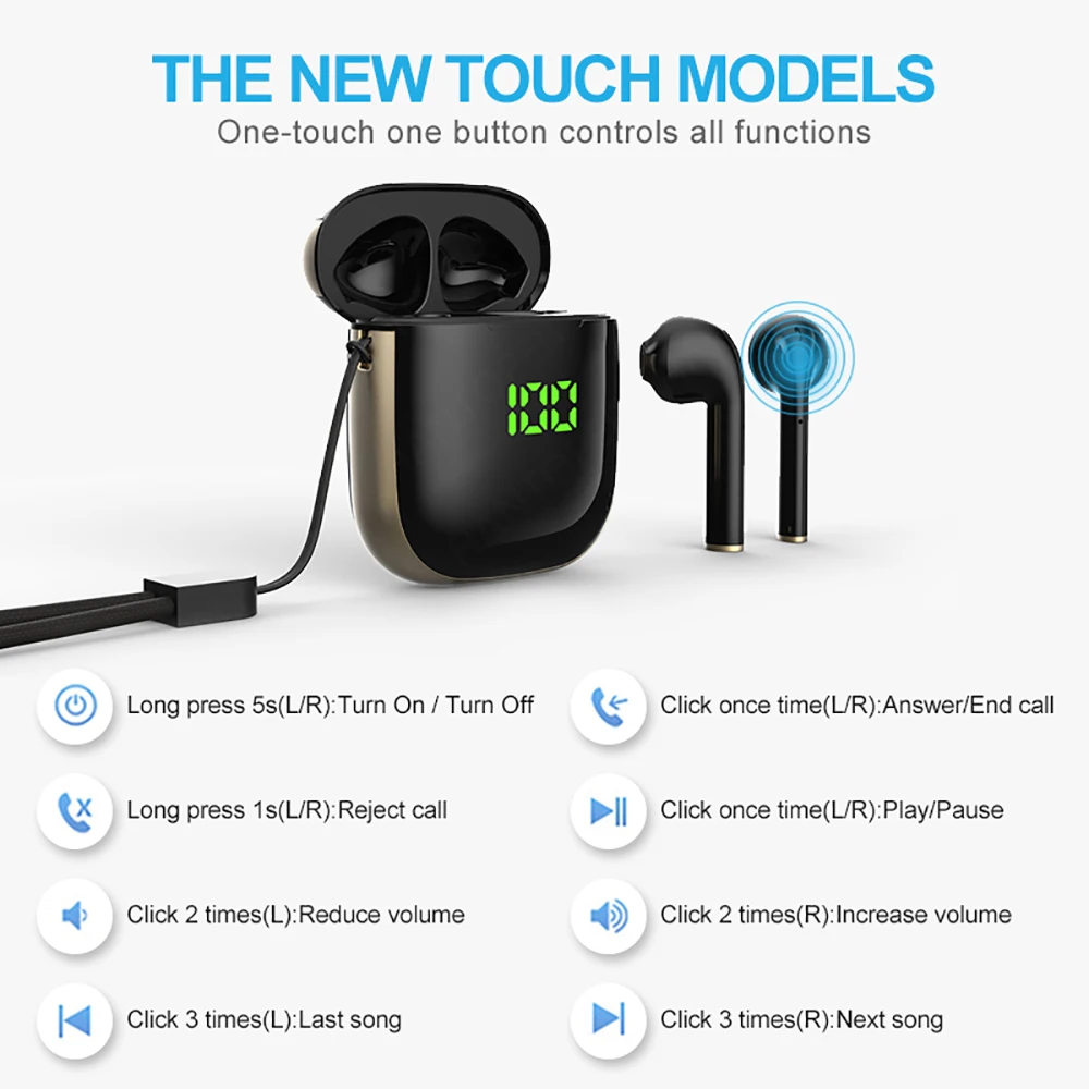 Мини наушники TWS с цифровым дисплеем Bluetooth 5 0 Беспроводная зарядка для IOS и Android