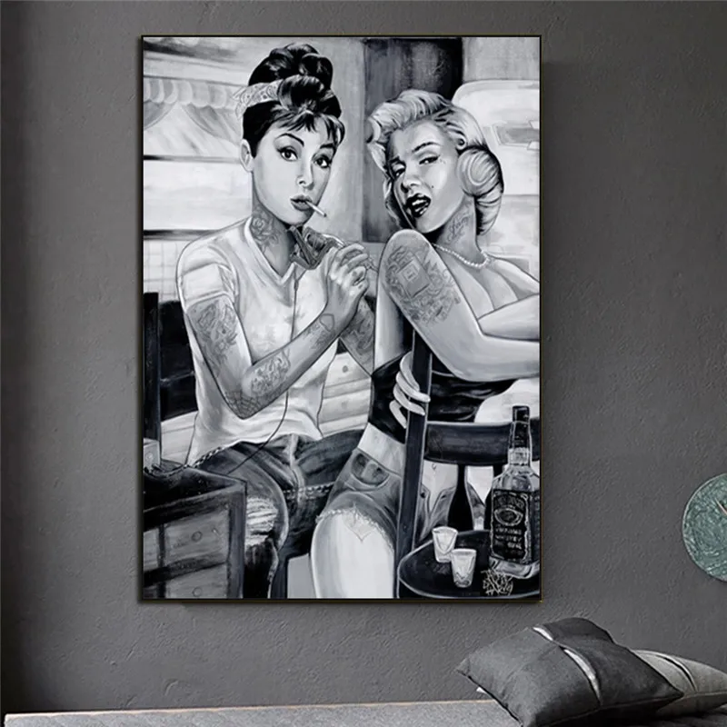 Черно-Белая настенная татуировка, Женская наклейка, декор Мэрилин Монро, известные постеры и принты звезд