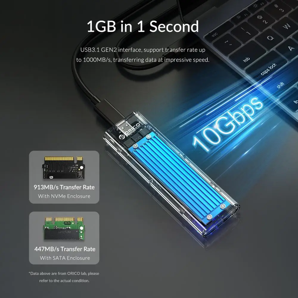 Чехол ORICO M2 Dual Protocol M.2 SSD Поддержка NVME NGFF SATA диск для PCIE M Key B + USB C 10 Гбит/с Корпус