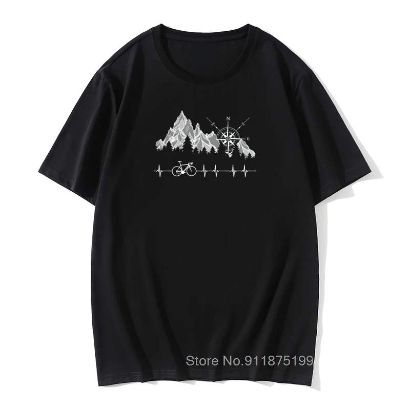 

Cycle Life Heartbeat Biker Men Tshirt Mountain Forest Hiking Graphic Tops & Tees Compass Bike Casual Funny T-shirts 100% Cotton