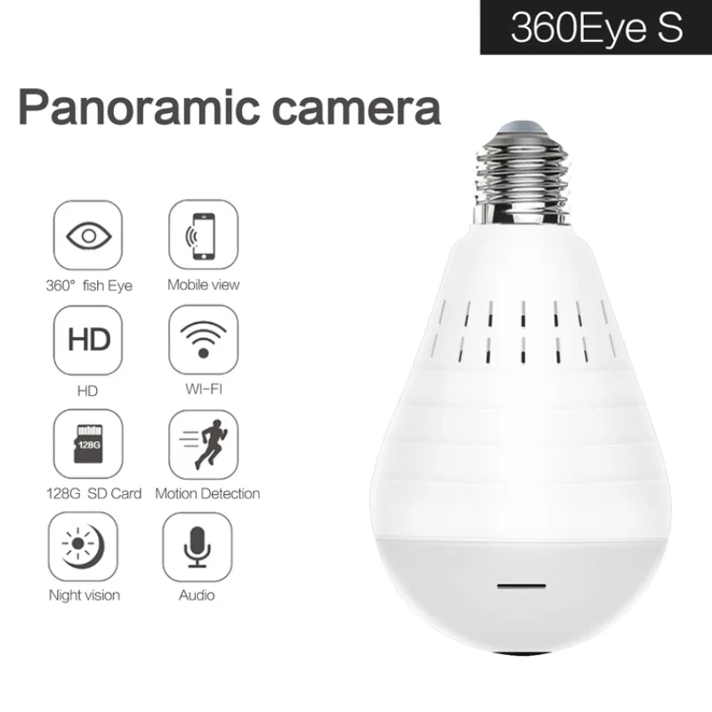 

LED Light 960p 2MP Wireless Panoramic Camera Home Security WiFi CCTV Fisheye Bulb Lamp Burglar 360 Degree IP Camera