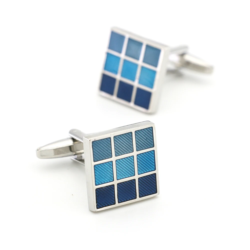 

Check Cuff Links For Men Square Design Quality Brass Material BlueColor Cufflinks Wholesale&retail