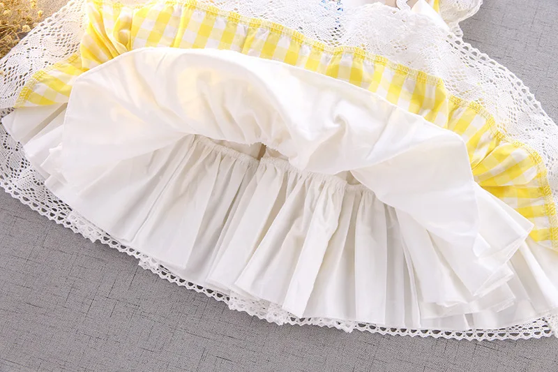 

Infant Baby Girl Summer Yellow Lolita Rabbit Embroidery Vintage Spanish Pompom Gown Princess Dress for Eid Birthday Easter Party