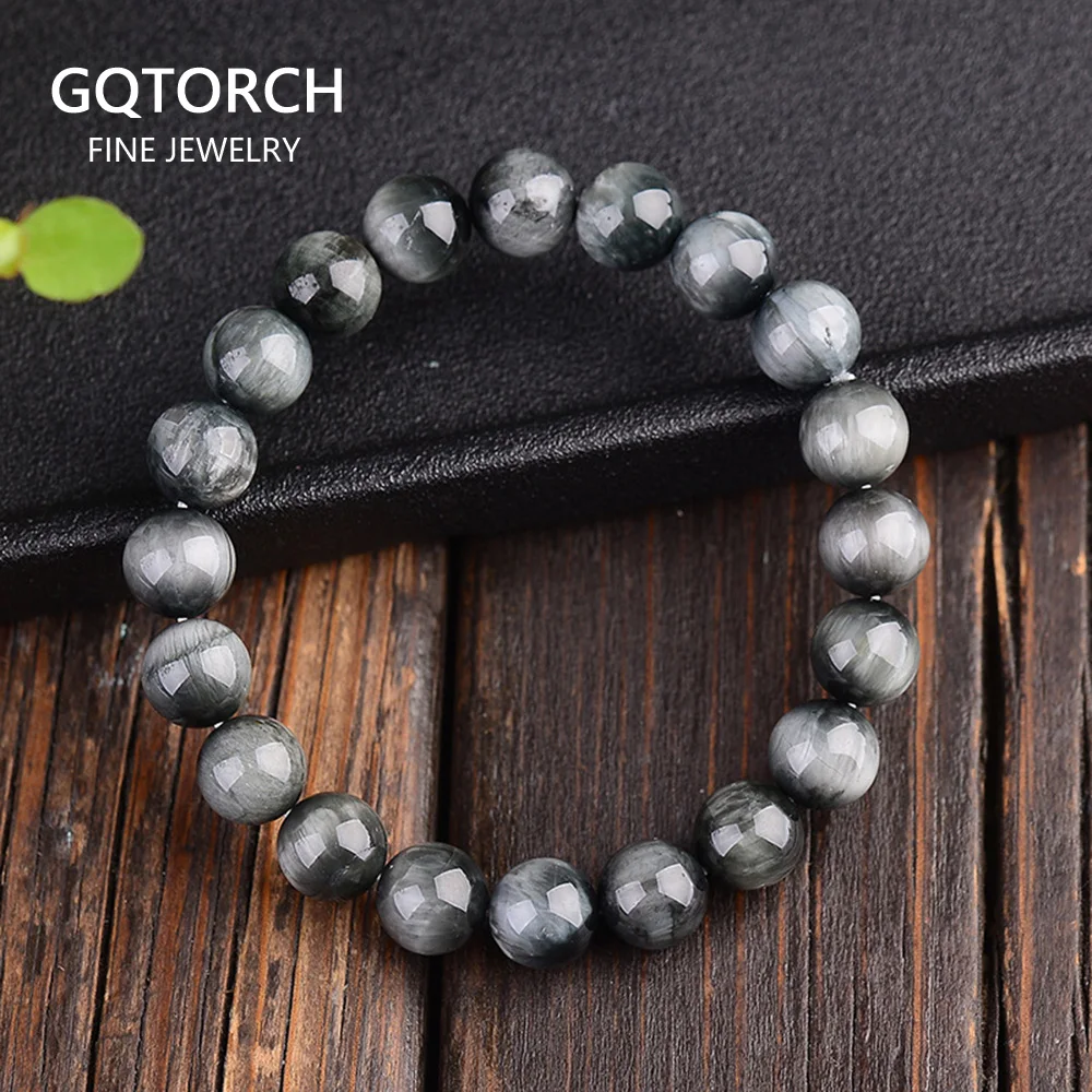 Черный и белый натуральный ястреб браслеты для женщин мужчин AAAA Кристалл стрейч