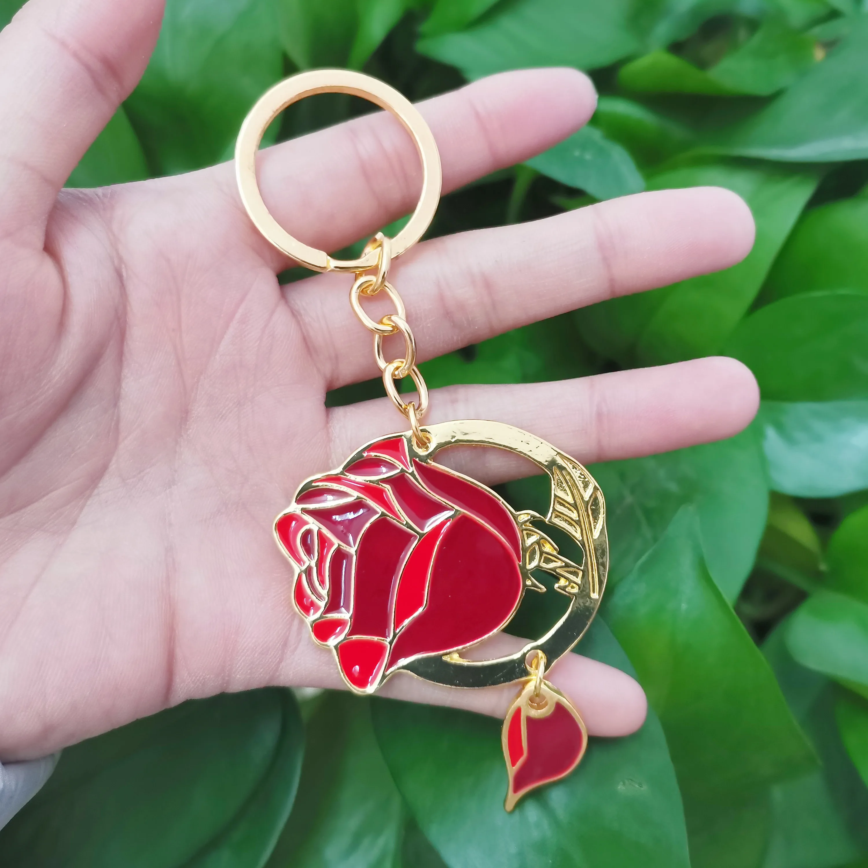 

Fashion Film Rose Flower Keychain Enamel Metal Charms Keyring Women Girl Jewelry Souvenir Gift