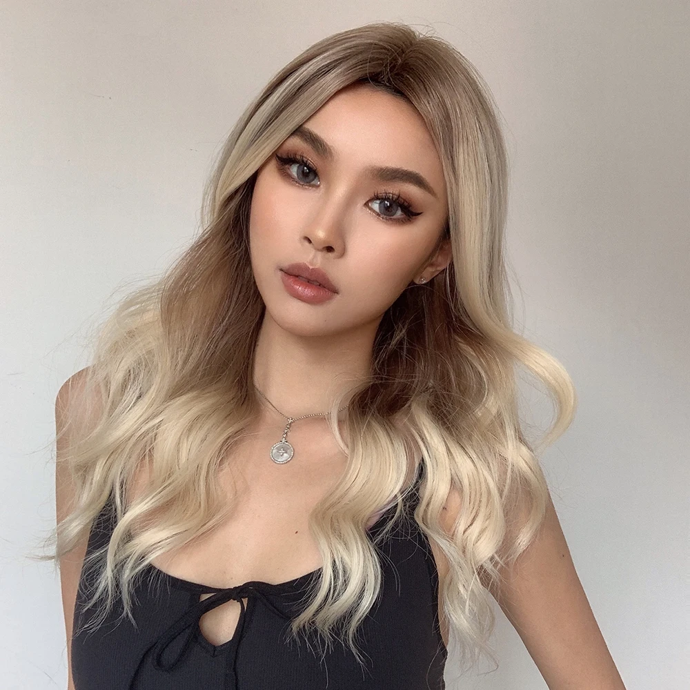 HD темно-коричневый блонд хайлайтер кружевной парик Средняя часть длинный тело