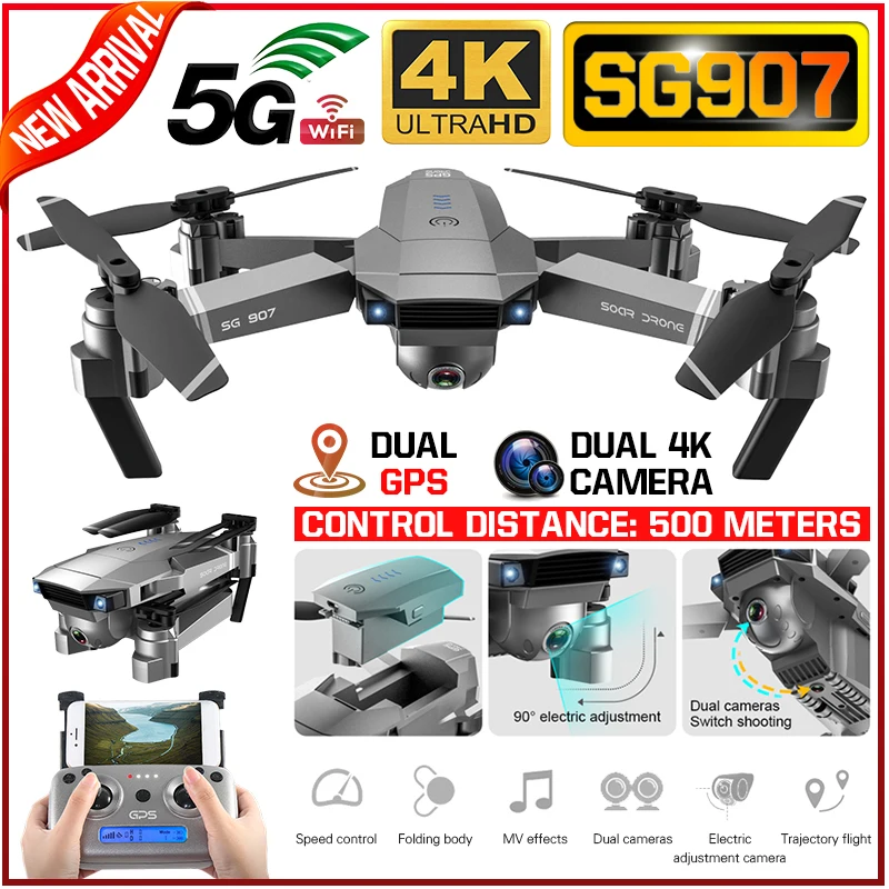 SG907 Дрон с GPS с 4K HD Двойная камера широкий угол 5G wifi FPV RC Квадрокоптер складные дроны Профессиональные с GPS следуем за мной