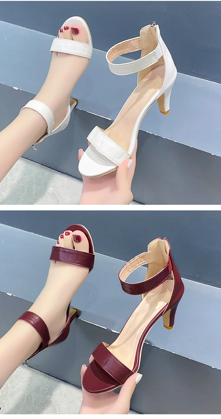 

Large size sandals women 2021 summer new fashion sexy stiletto open toe back zipper high heel fashion sandals