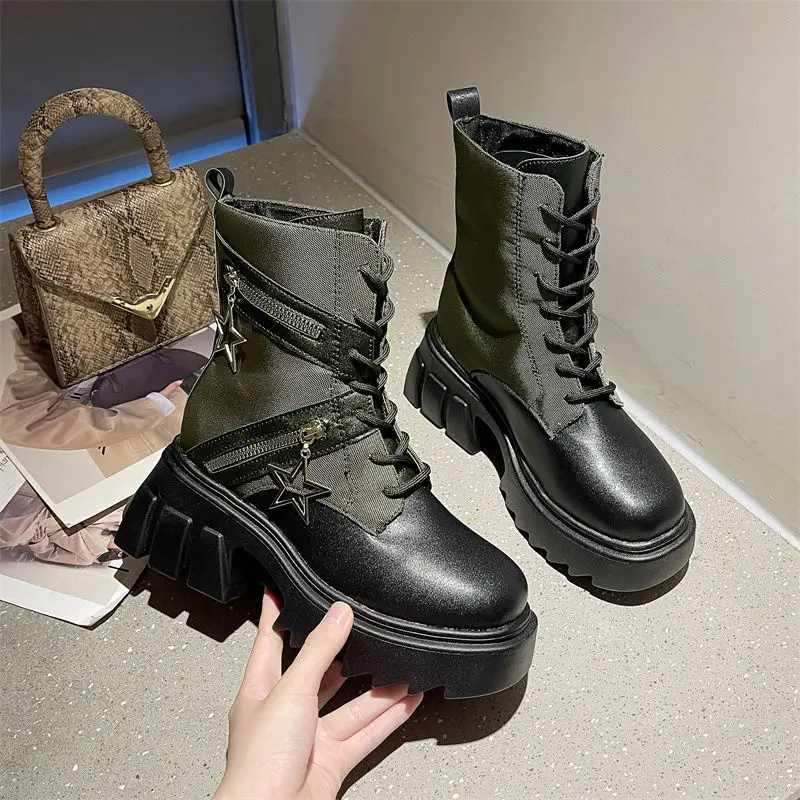 

Женские ботинки из ПУ кожи, на шнуровке, с круглым носком