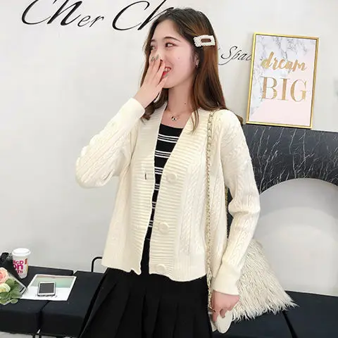 Женский трикотажный кардиган с V-образным вырезом и длинным рукавом |