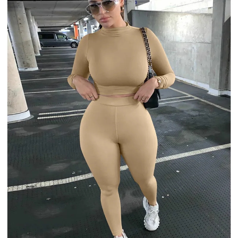 

Women Turtleneck T-shirt and Pants Autumn Sets 2Pieces 2021 Fashion Spring Long Sleeve Top + Skinny Pants Club Suits Clothings