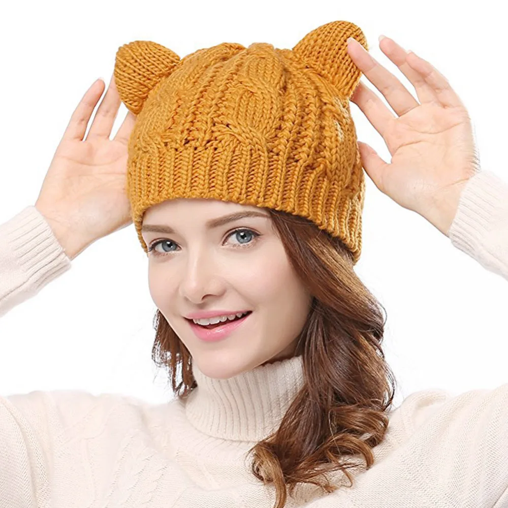 Лидер продаж 2020 милые шапки с кошачьими ушками для женщин вязаные брендовые