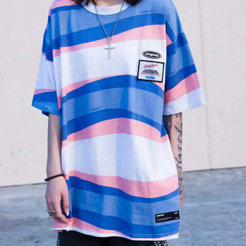 

hara juku Women's clothing 2021 summer New kawall plus size tee Striped printing Short Sleeve T-Shirt Top women blouses clothes