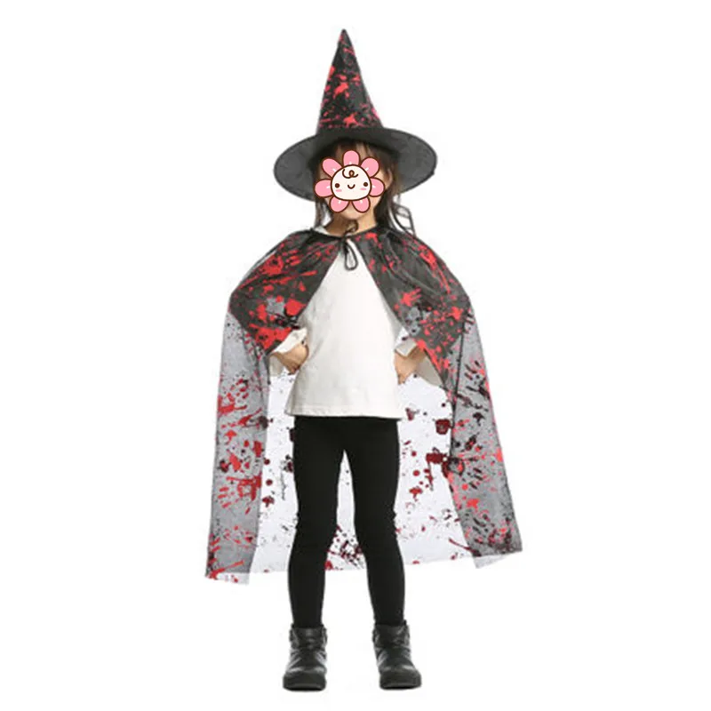 

Halloween Witch Cloak Adults Children Masquerade Bloody Cape Performance Props Costume Party Dress Decor Supplies