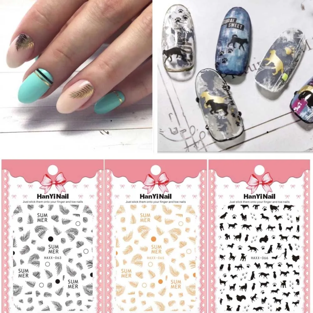 1 шт. 3d-наклейка в виде кокосового листа для ногтей милый щенок голографический