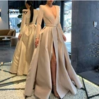 Мусульманское длинное стрейчевое вечернее платье для выпускного вечера, платье для вечеринки, атласное платье, элегантное платье, сексуальное платье с Боковым Разрезом