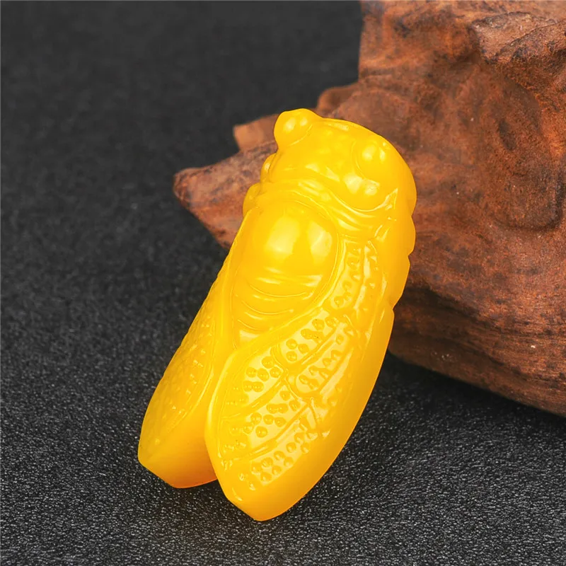 Натуральный желтый Нефритовый камень кулон Цикада Китайский жадеит Ювелирное