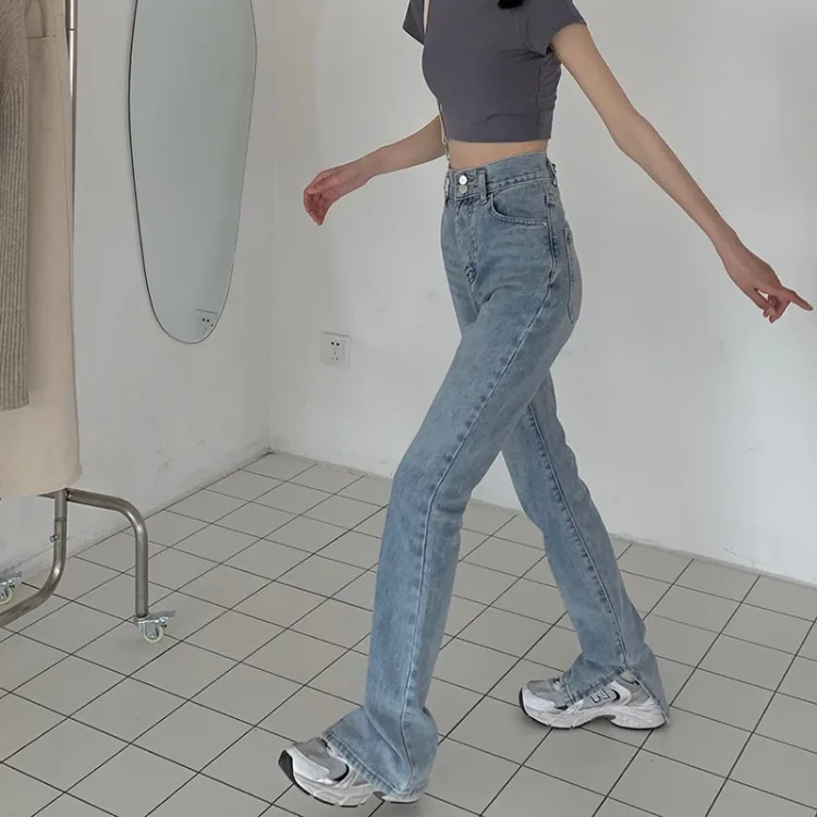 

2021 женские джинсы с высокой талией, расклешенные джинсы, джинсовые брюки, женская уличная одежда, синяя, черная, винтажная одежда, штаны овер...