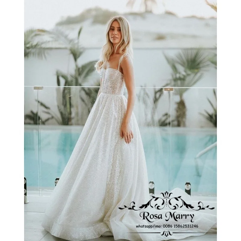 

Sparkly Sequined Boho Wedding Dresses 2021 A Line Plus Size Summer Country Beach Robe De Mariage Bridal Gowns Vestido De Novia