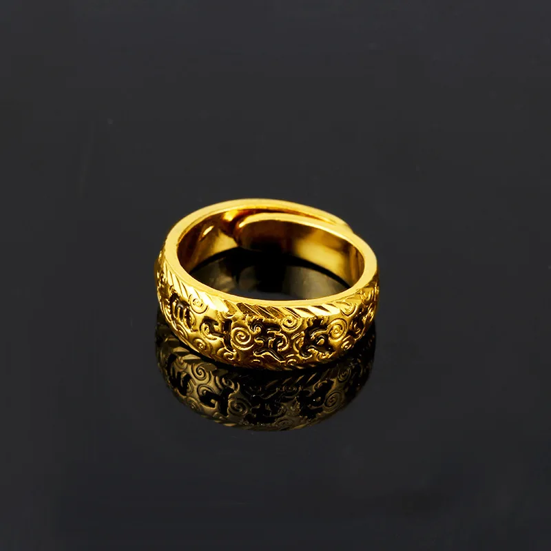Large Size 8mm Om Mani Padme Hum Mantra Rings For Men Yellow Copper Tibetan Buddhism Six Words Adjustable Gold Color | Украшения и