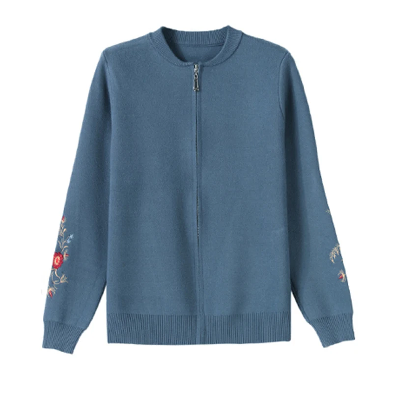 

2020 Spring and autumn new Casual Thick Coats fashion Embroidery O-Neck Short Tops Solid color Long sleeve zipper Jackets women