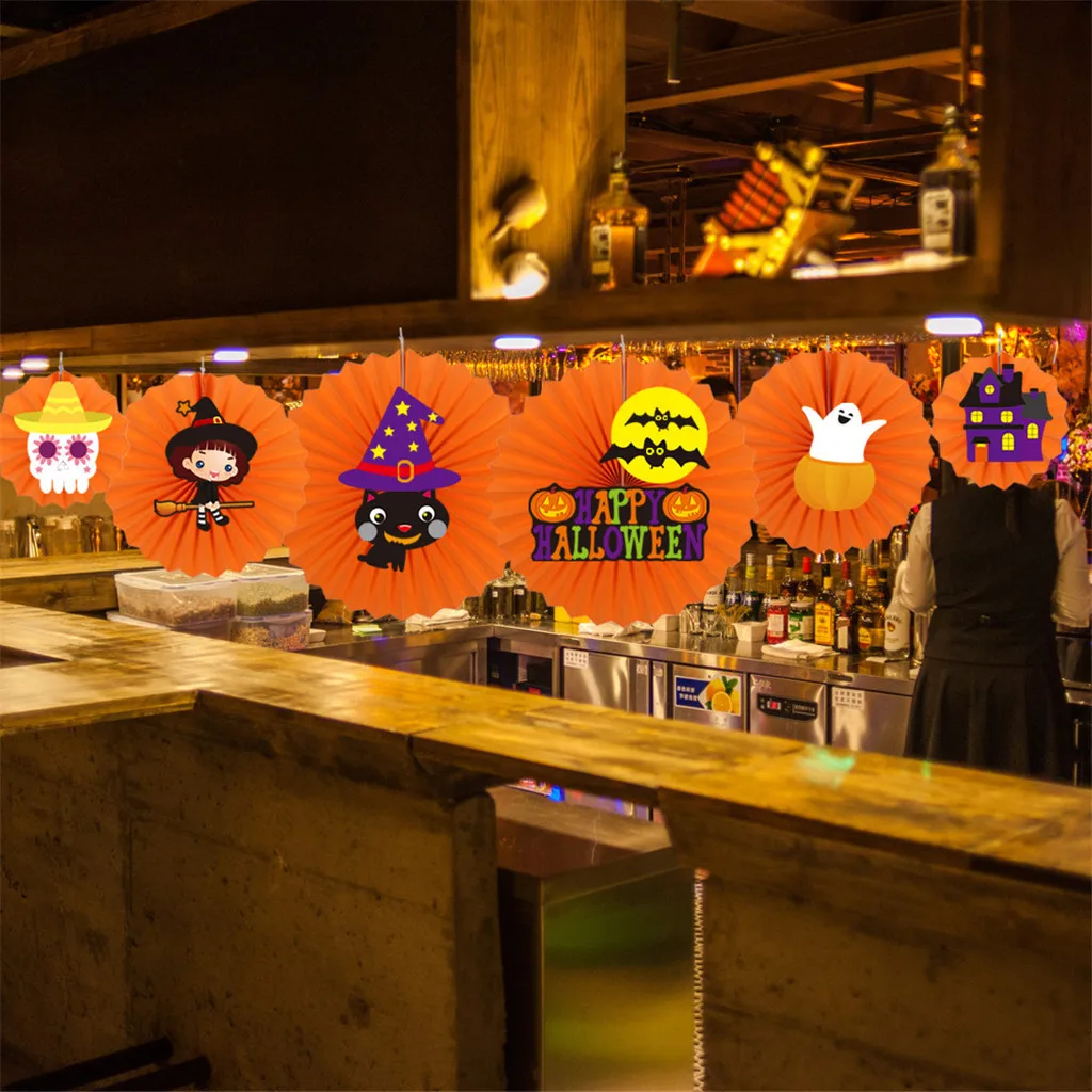 Украшение на стену для Хэллоуина DIY бумажный Веерообразный цветок Хэллоуин