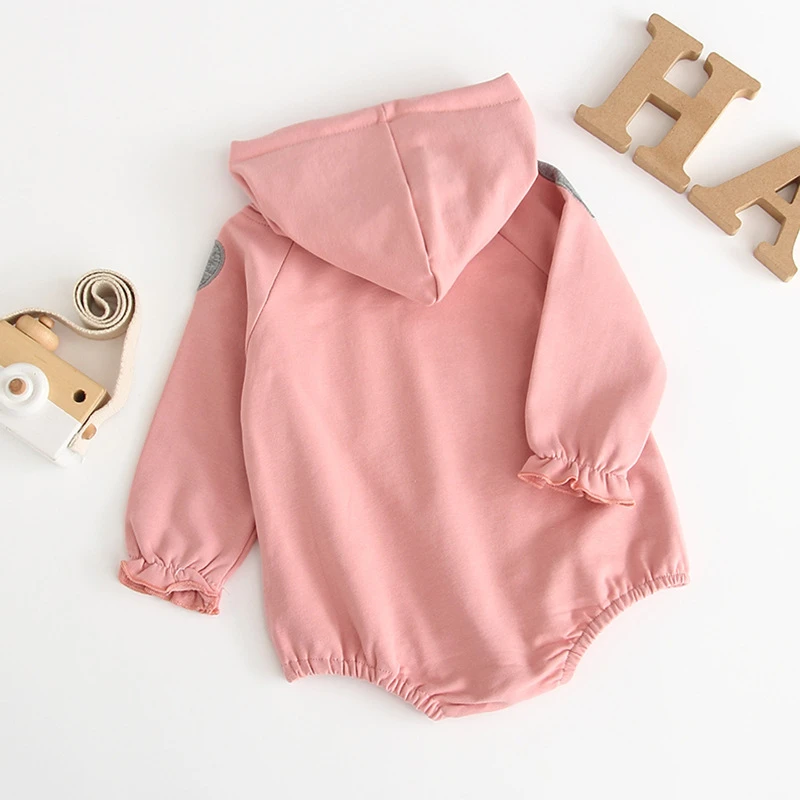 

Spring Autumn Newborn Rompers Toddler Hooded Casual Jumpsuit Long Sleeve Printing Letters Overalls Unisex Loose Sweater Clothes