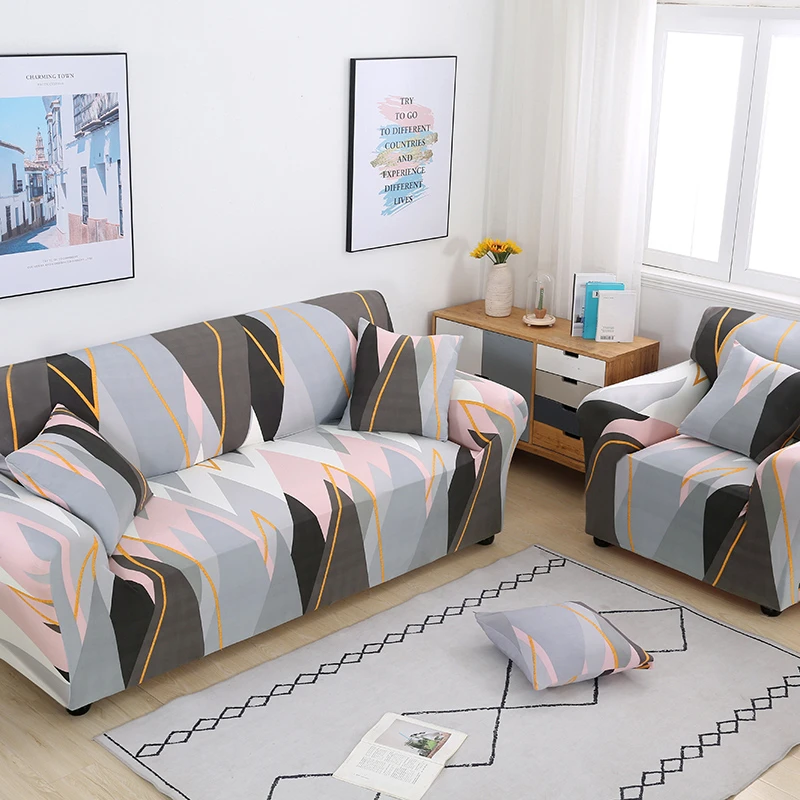 Гибкий эластичный розовый геометрический чехол для дивана полотенце все