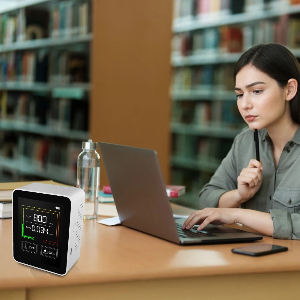 

5 in1 CO2 Meter Digital Temperature Humidity Sensor Tester Air Quality Monitor Carbon Dioxide TVOC Formaldehyde HCHO Detector