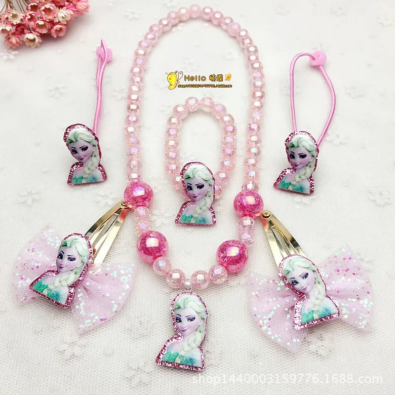 6 шт диснеевских мультфильмов Холодное сердце детское ожерелье + браслет резинка