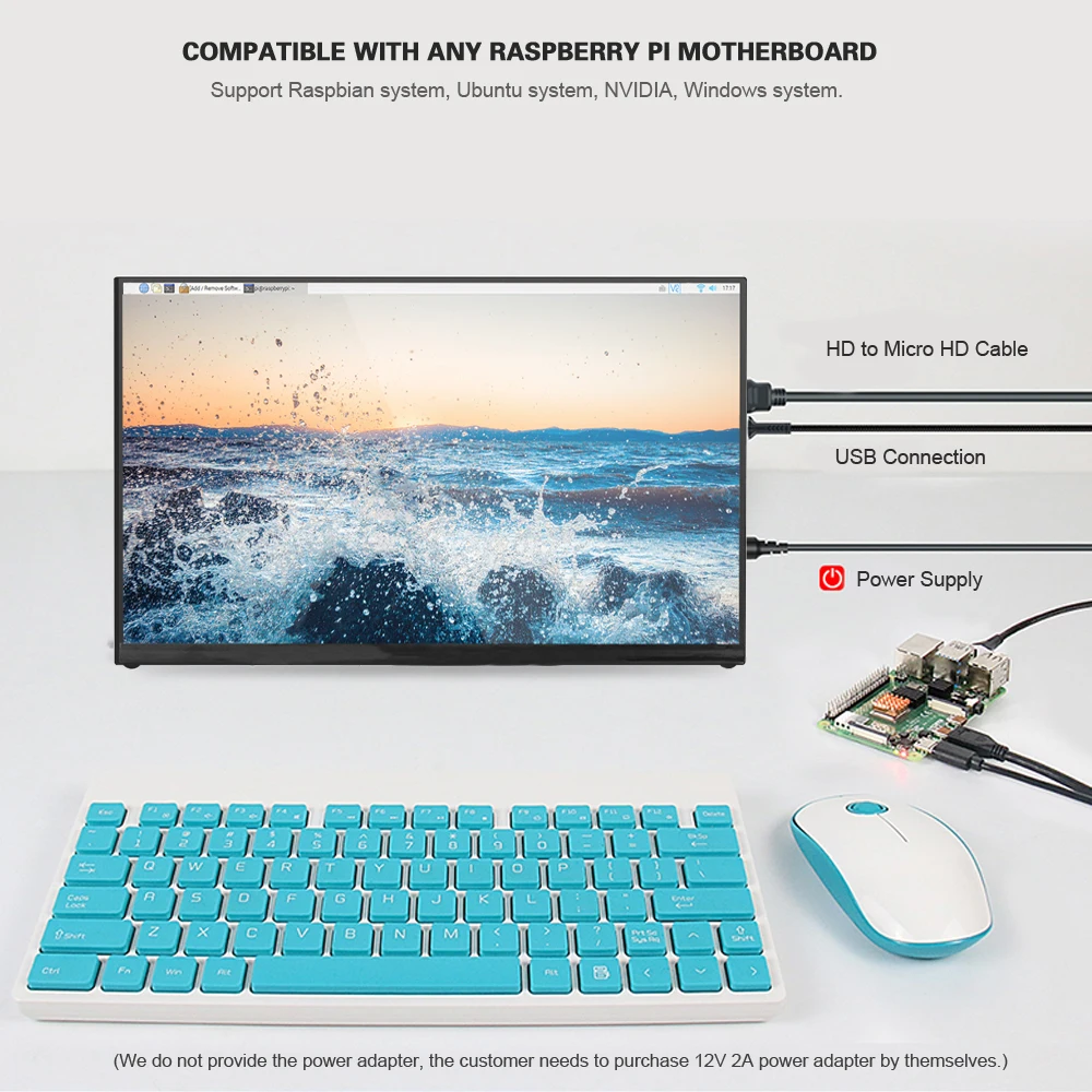 Портативный монитор 11 6 дюйма IPS HD сенсорный экран 1920*1080P USB Power совместимый с Raspberry