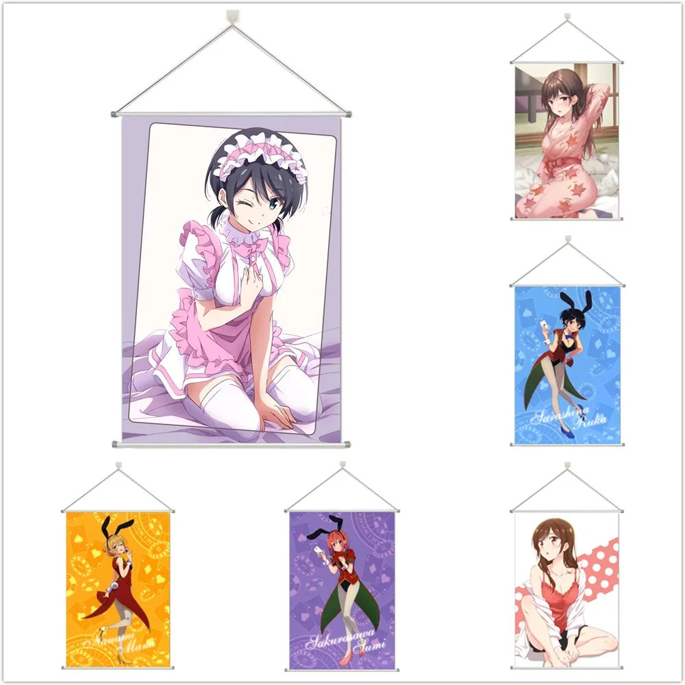 

Rent A Girlfriend Chizuru Mami Sumi Ruka Alloy Scroll Cartoon Comic Scroll Hanging Wall Decor