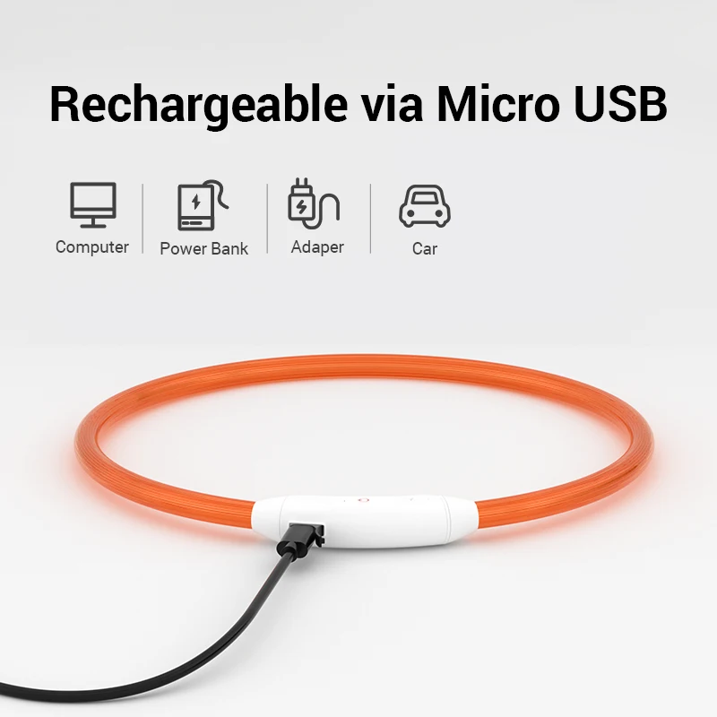 ROJECO LED USB Dog Collar Rechargeable Night Safety Pet Collars Tube Flashing Glow Glowing Luminous Leash Lead | Дом и сад