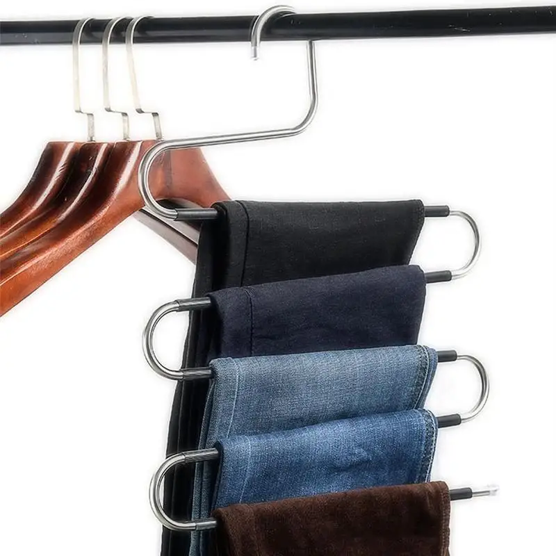 

2021 New Steel Trouser Rack Bold Multifunctional S-Shaped Multi-Layer Trouser Wardrobe Storage Non-Slip Drying Racks